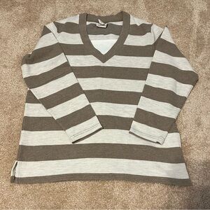 Studio Works V-Neck Sweater - Brown and Cream Stripes